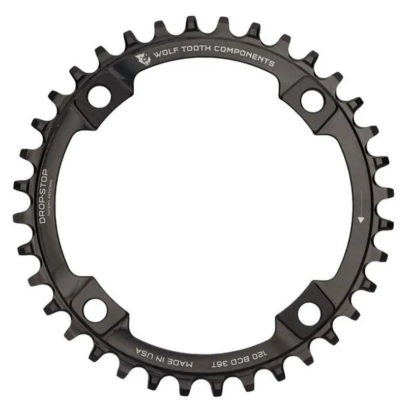 Wolf Tooth Shimano 110 Asymmetric BCD Chainring - 36t 110 Asymmetric BCD 4-Bolt Drop-Stop For Shimano Cranks Black