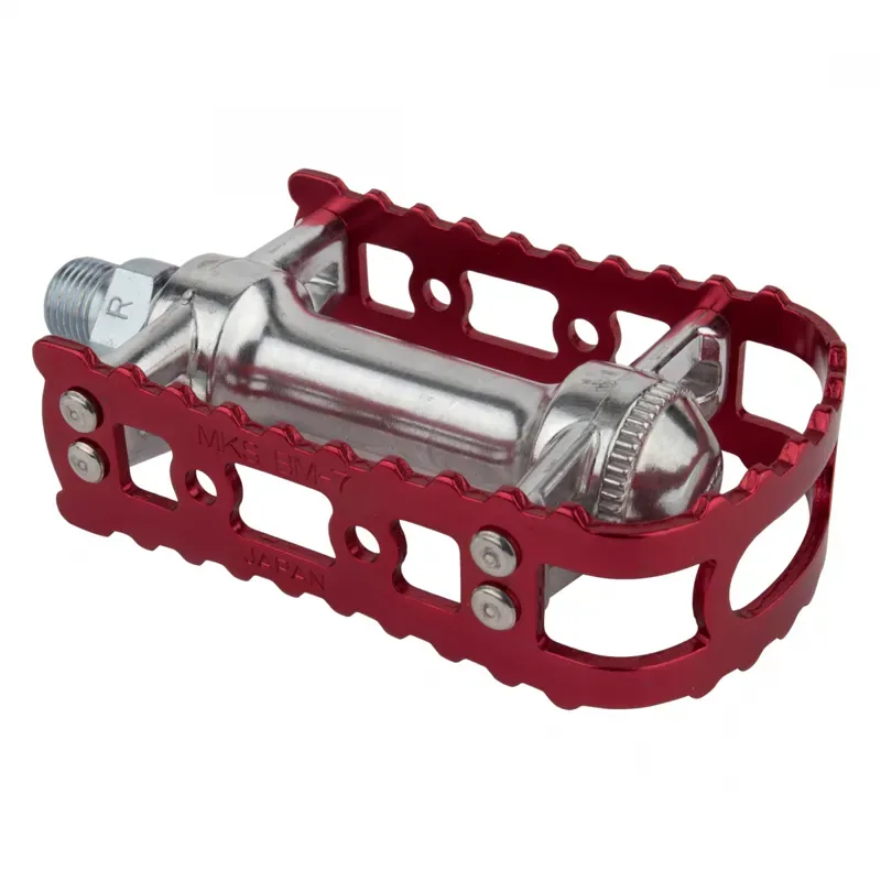 MKS BM-7 9/16-inch Alloy BMX Pedals in Red/Silver