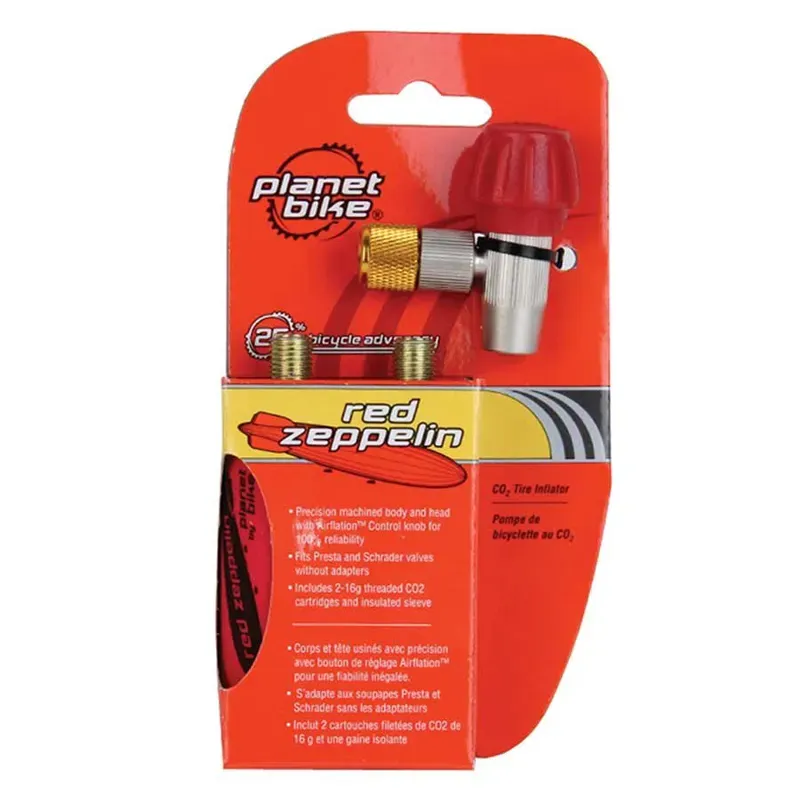 Planet Bike Red Zeppelin W/2 16g Thread CO2 Tire Inflator Head in Silver