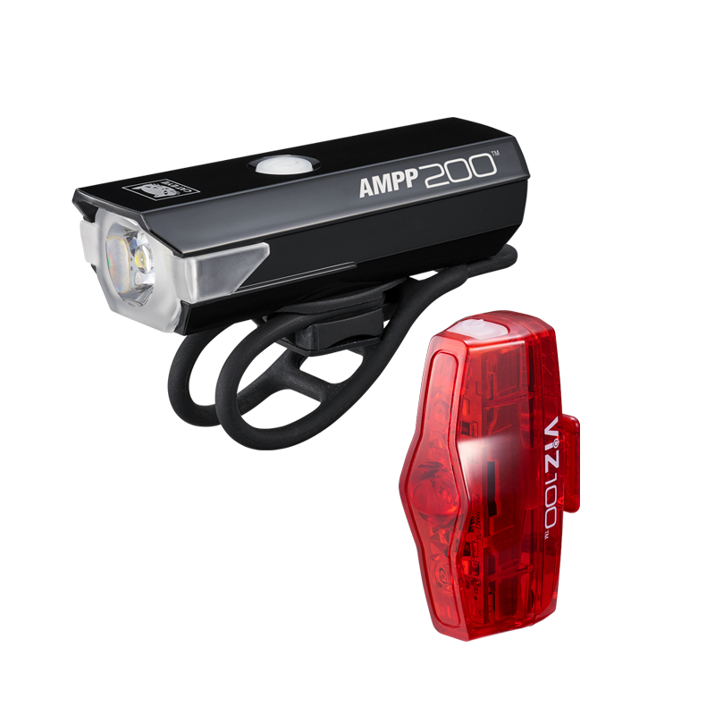 Cateye Combo AMPP200/VIZ100 HL-EL042RC/TL-LD800B Light Set in Black