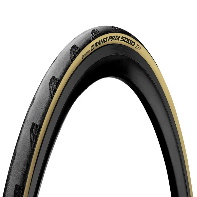Continental Grand Prix 5000 Tire - 700 X 28 Clincher Folding Black/Cream BlackChili Vectran Breaker LazerGrip ACT Black/Cream 700 x 28